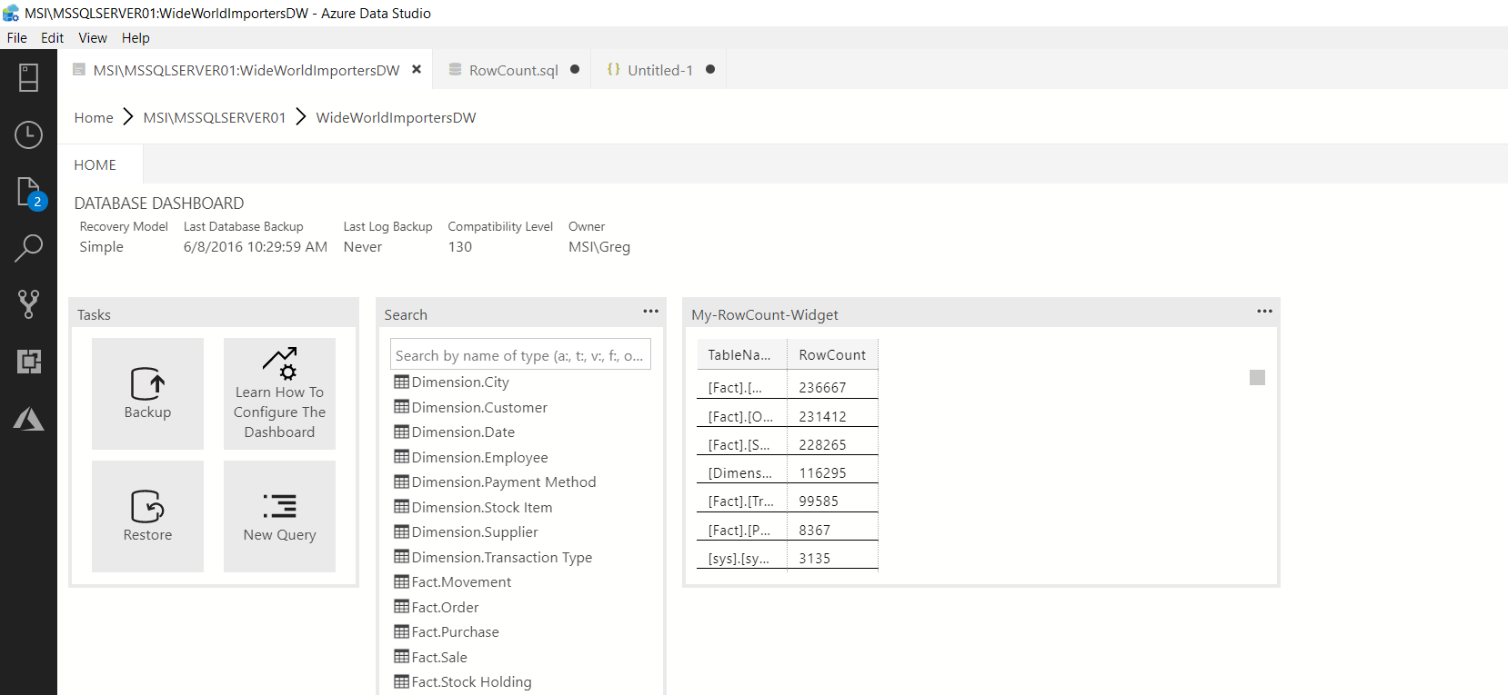 new customized database dashboard view 