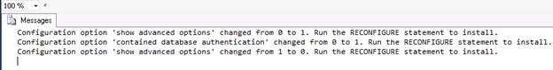 Configuring instance for contained database authentication with script