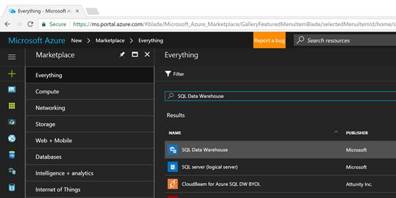 Create an Azure SQL Data Warehouse database – option 2