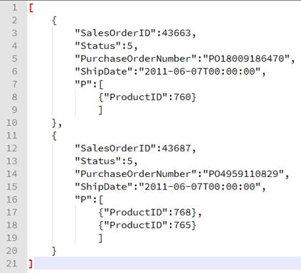 SQL Server automatically formatted the JSON output