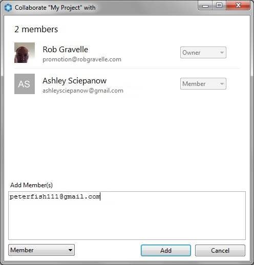 Adding a Member in the Collaborate with Dialog