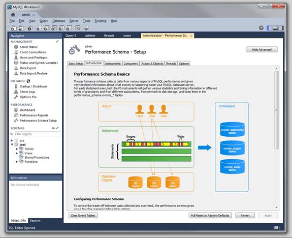 Performance Schema Tabs