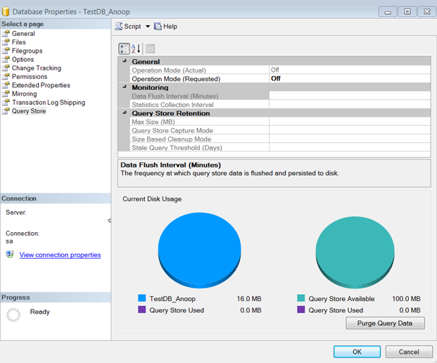 Opening Query Store properties using SSMS