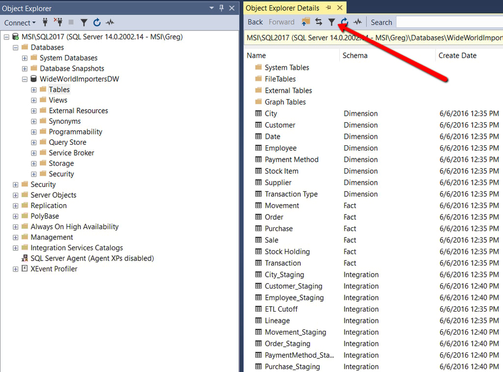 Filtering Object Explorer Detailed Information in SSMS