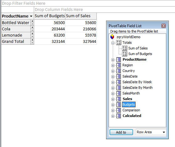 Viewing queries in Pivot Table View