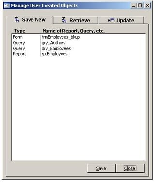 MS Access: Manage User Objects
