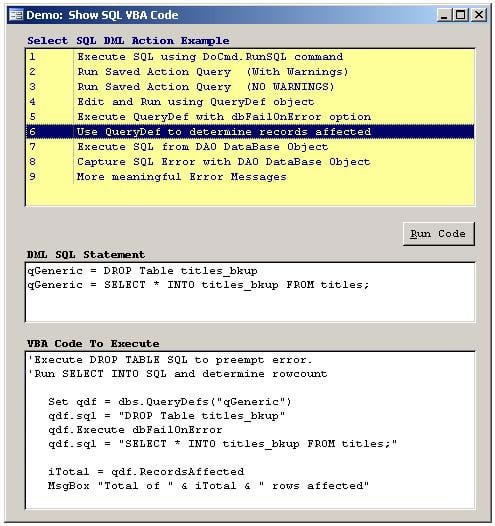Executing SQL Statements in VBA Code