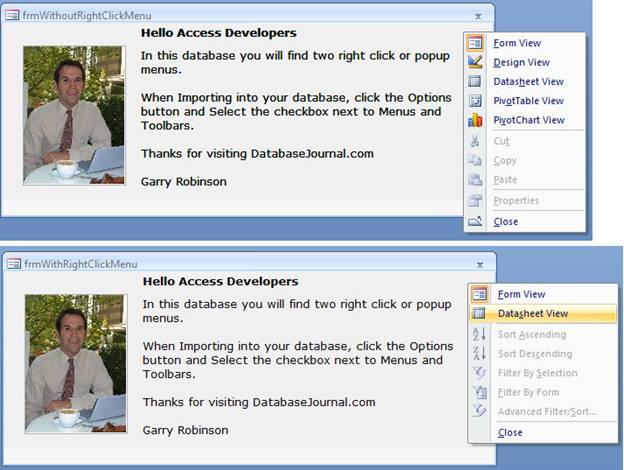 Setting Up Right Click Menus for Access 2007