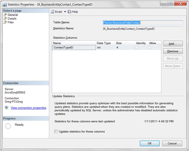 sql server index statistics