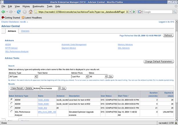 Advisor Central: Database and Instance ADDM