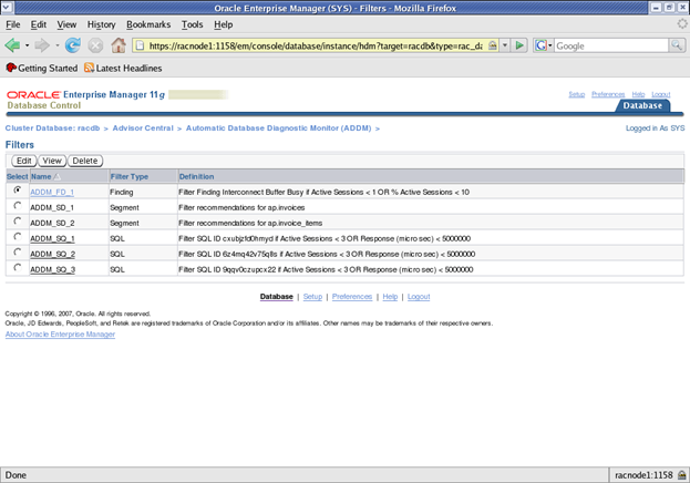 Viewing Active ADDM Filters