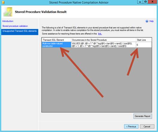 Stored Procedure Validation Result