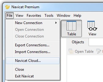 Navicat Cloud Menu