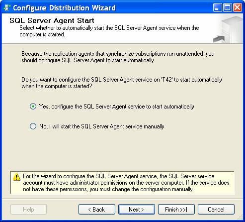 have the wizard configure the SQL Server Agent to start automatically