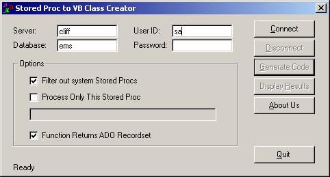Utility to Build VB Class to Match SQL Stored Procedures