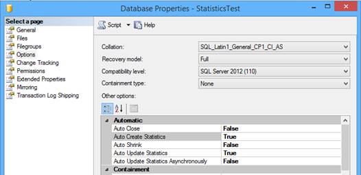 Database Properties – Statistics Test