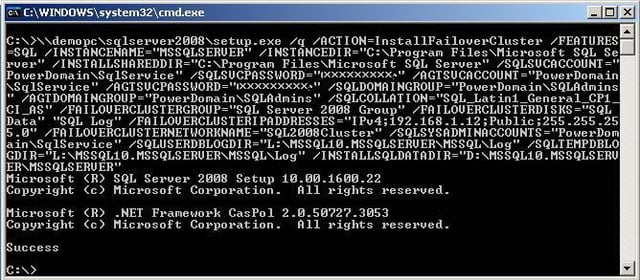 Setting up a Two-NODE SQL Server 2008 Cluster from the Command Prompt – Integrated Installation